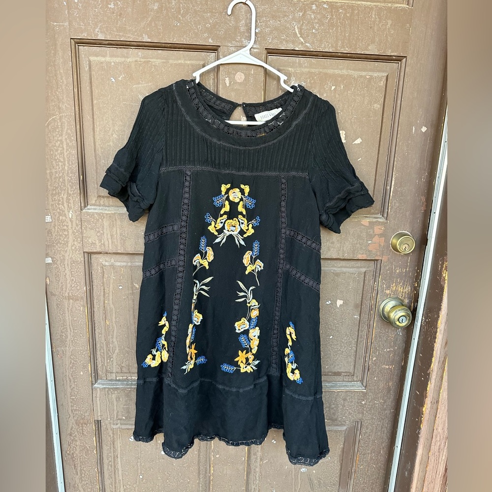 Brass & Roe black embroidered swing dress